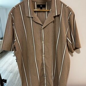 Men’s Banana Republic Tan Striped Linen-Blend Resort Shirt